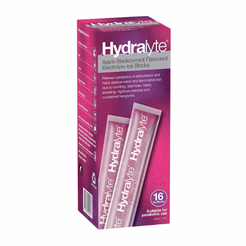 Hydralyte Electrolyte Ice Blocks, Apple Blackcurrant Flavor, 62.5ml Each, Pack of 16 1