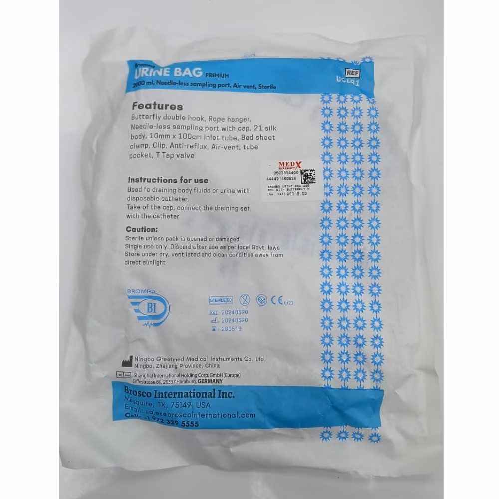 Bromed Urine Bag 2000ml With Butterfly Hanger