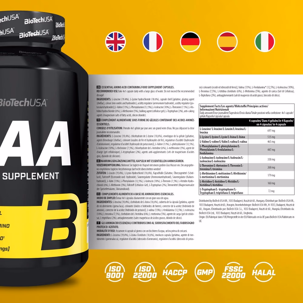 BioTechUSA Essential Amino Acids 200 Capsules – Complete EAA Supplement for Muscle Support 3