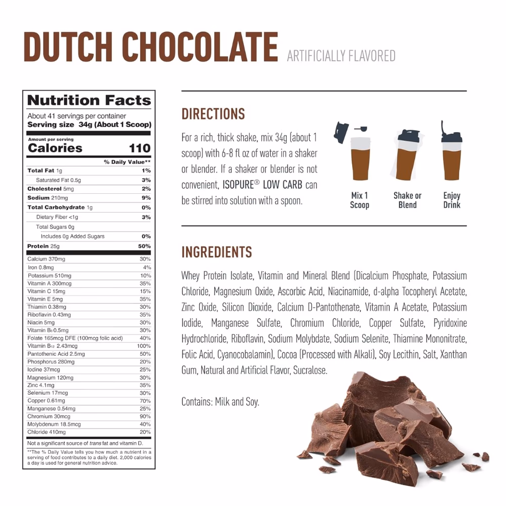 Isopure Low Carb Protein, Dutch Chocolate, 3 LB 2