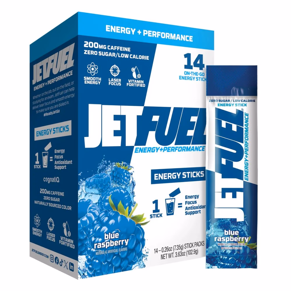 JetFuel Energy Sticks – Blue Raspberry – 14 Sticks | On-the-Go Energy Drink Mix with Caffeine, B-Vitamins & Electrolytes 1