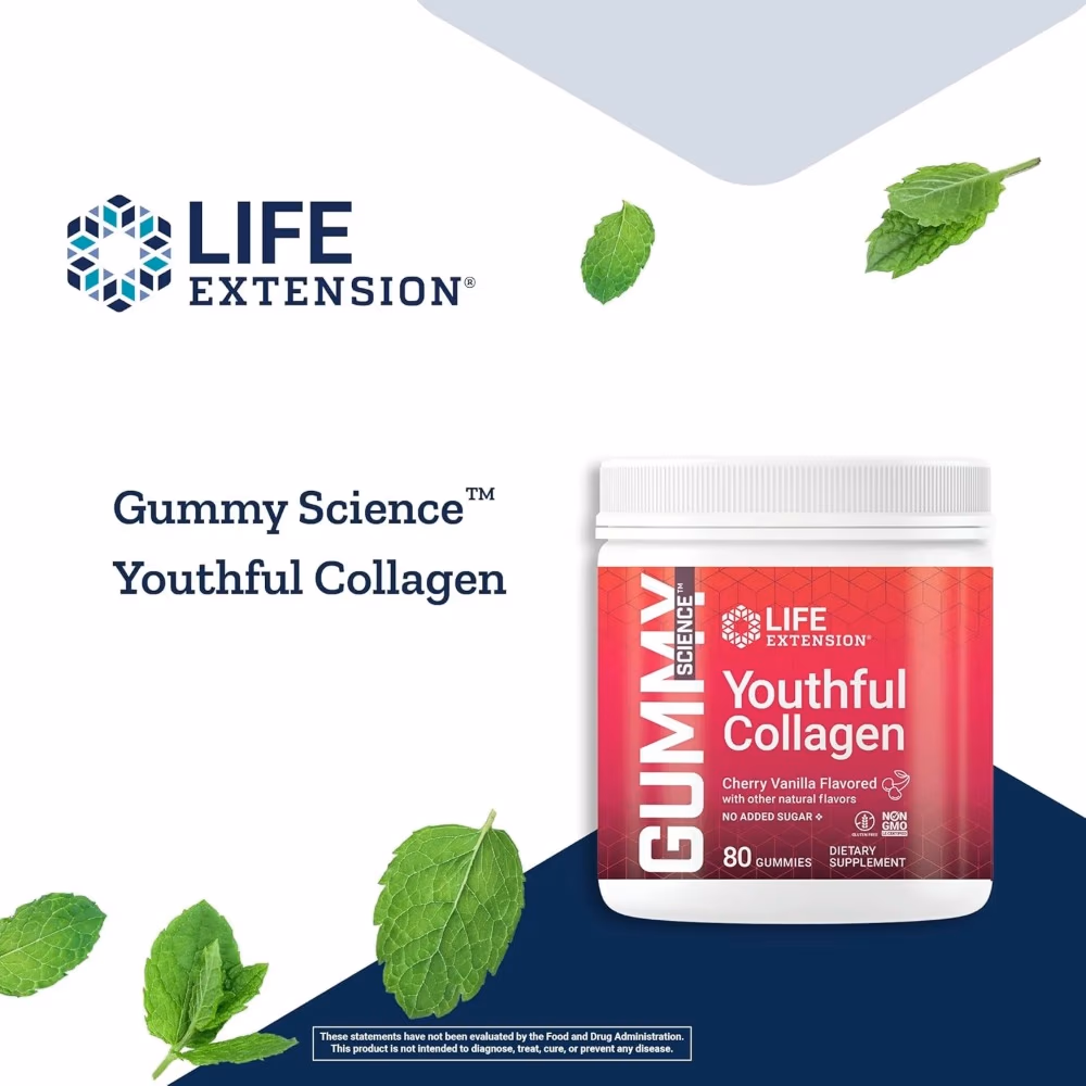 Life Extension Gummy Science Youthful Collagen Cherry Flavor 80 Gummies 4