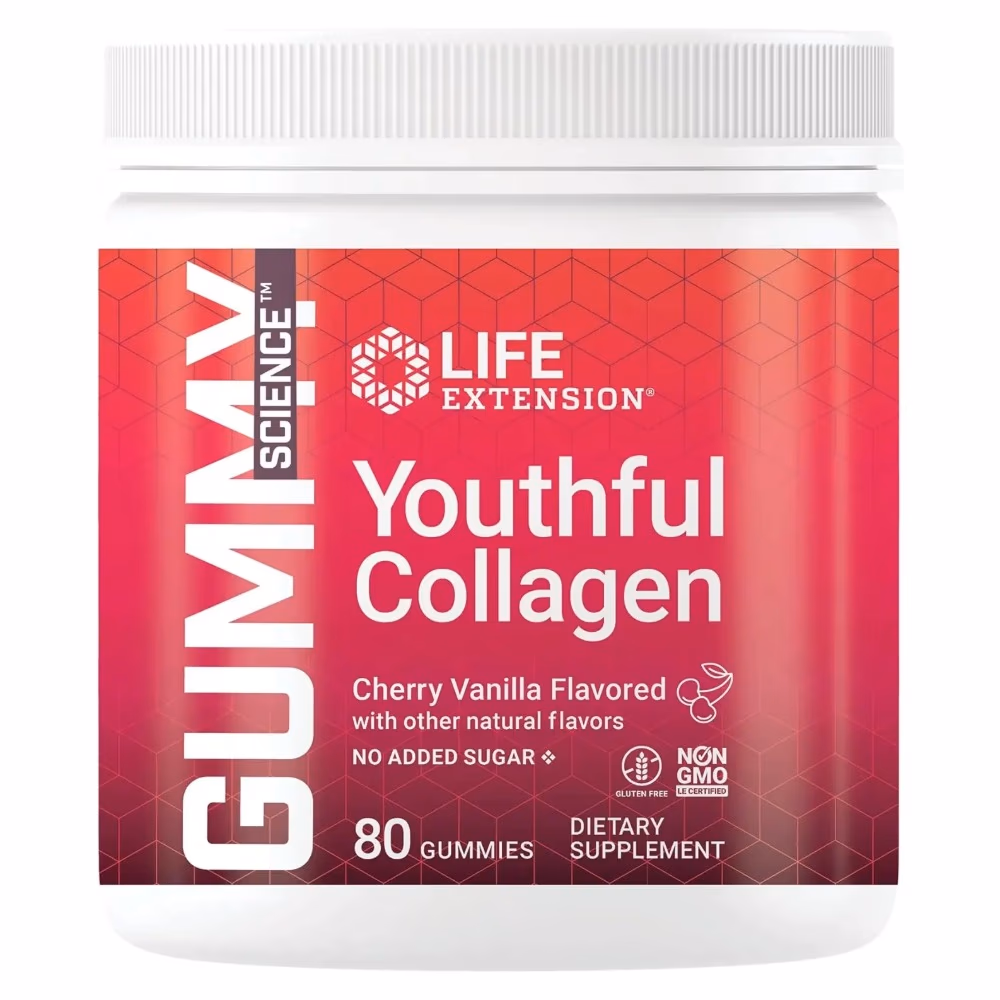 Life Extension Gummy Science Youthful Collagen Cherry Flavor 80 Gummies