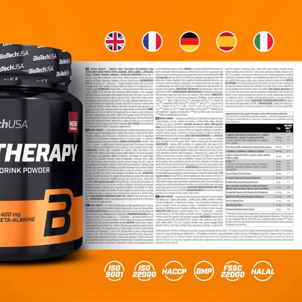 BioTechUSA Nitrox Therapy Peach 340g: Pre-Workout Formula for Pump, Focus & Performance 3