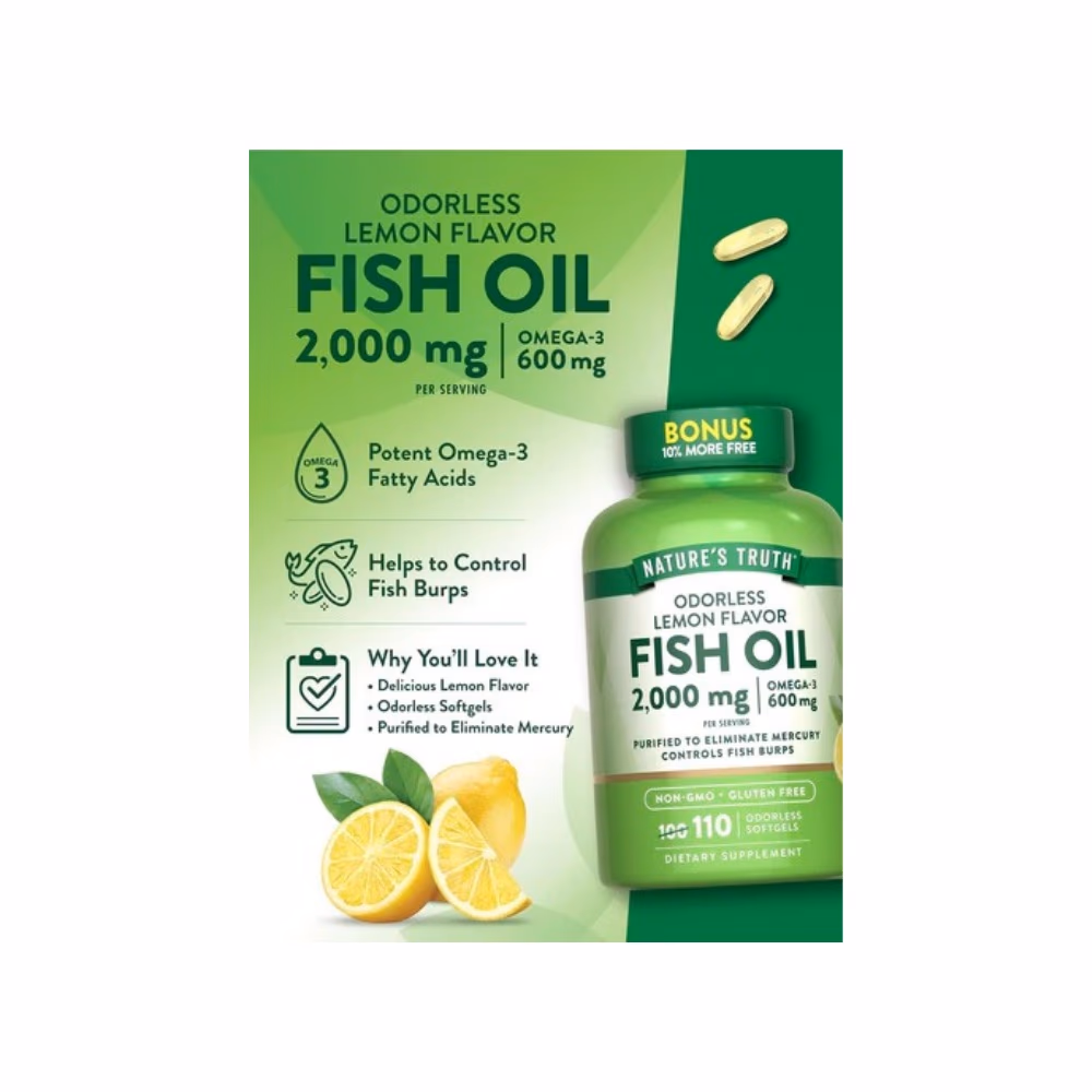 Nature's Truth Odorless Fish Oil 2000mg Lemon Softgels 110s  5