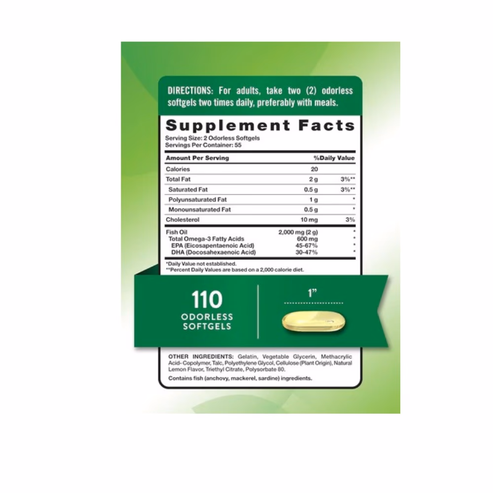 Nature's Truth Odorless Fish Oil 2000mg Lemon Softgels 110s  3