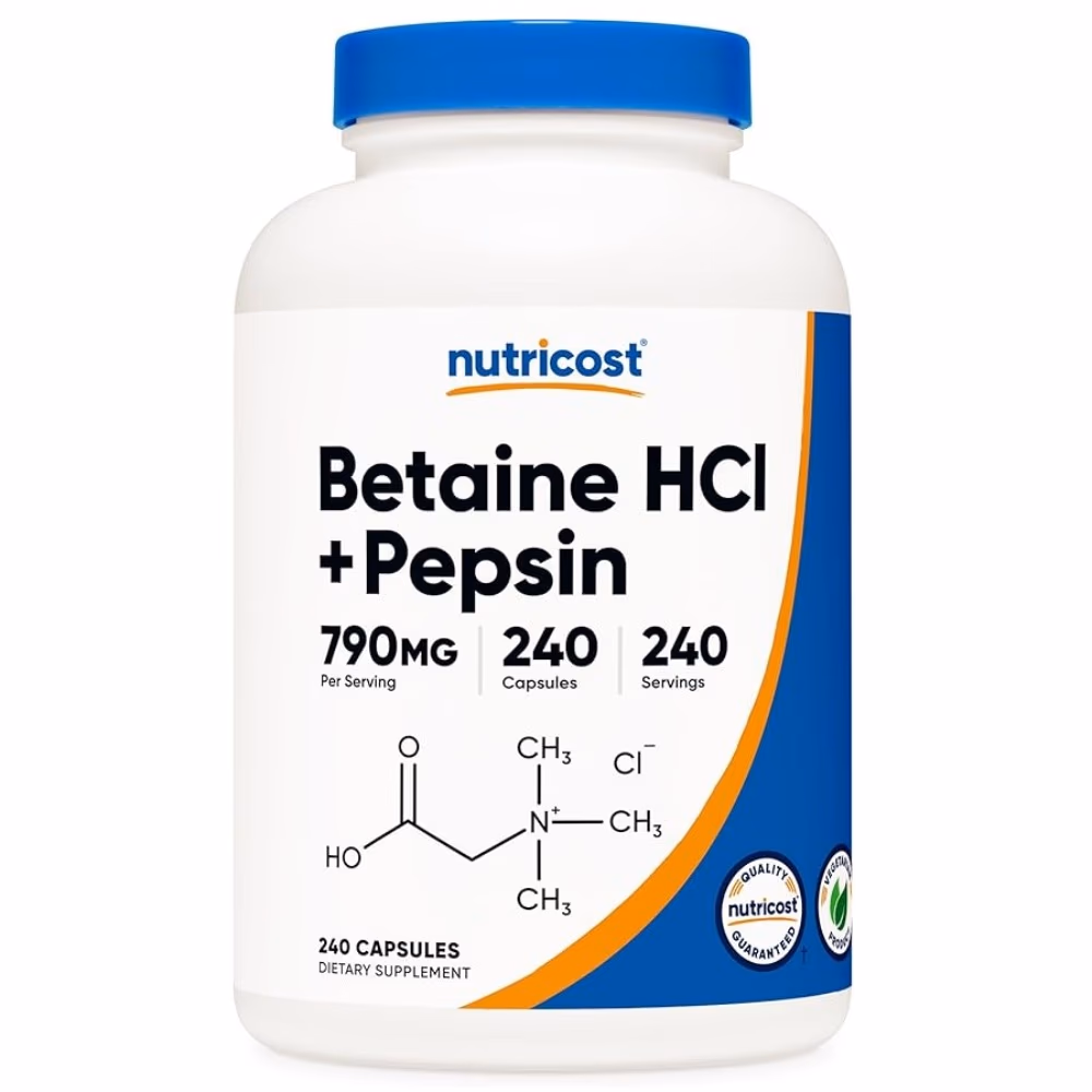 Nutricost Betaine HCl + Pepsin 790mg- 240 Capsules