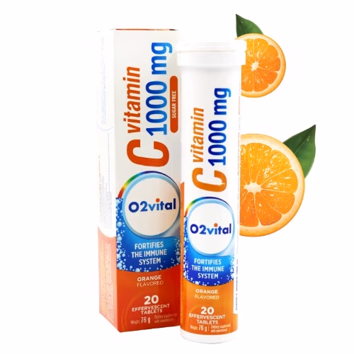 O2Vital Vitamin C 1000mg Orange Effervescent Tablets – 20 Tablets