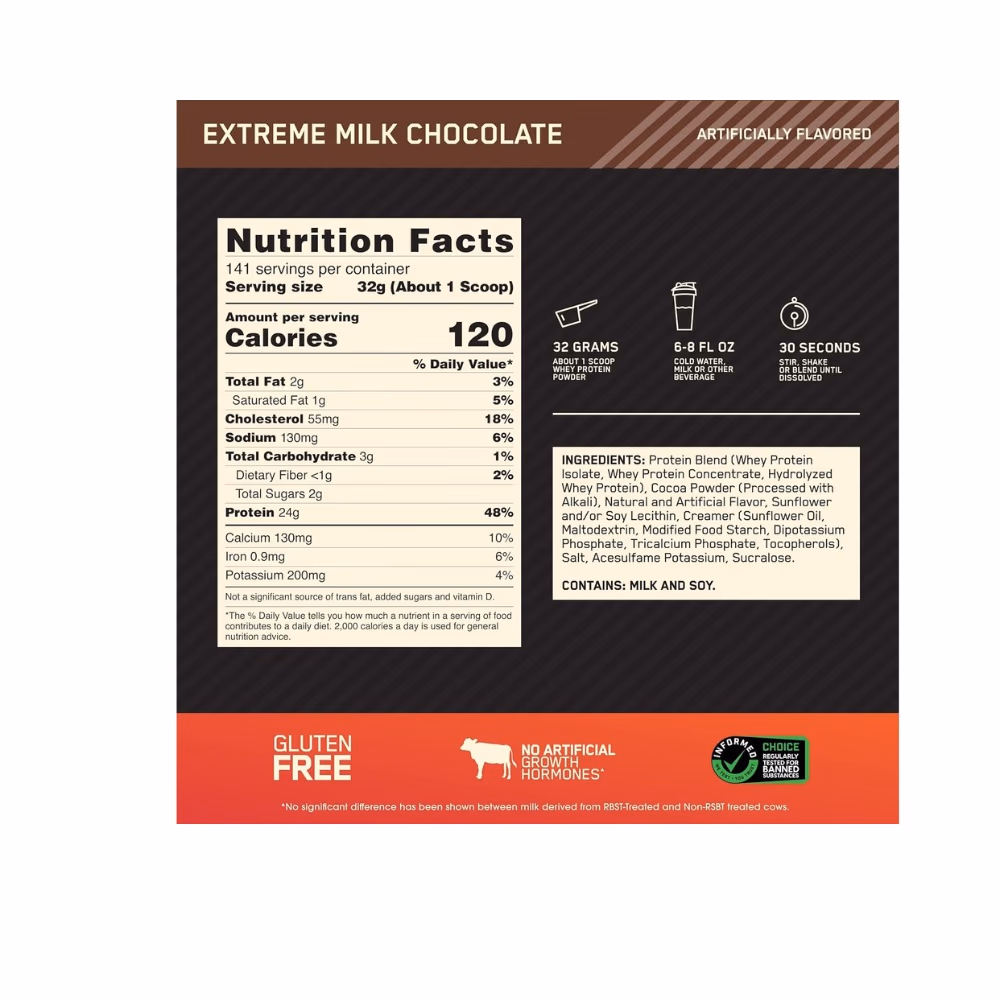 Optimum Nutrition 100% Gold Standard Whey Extreme Milk Chocolate 10LB 2