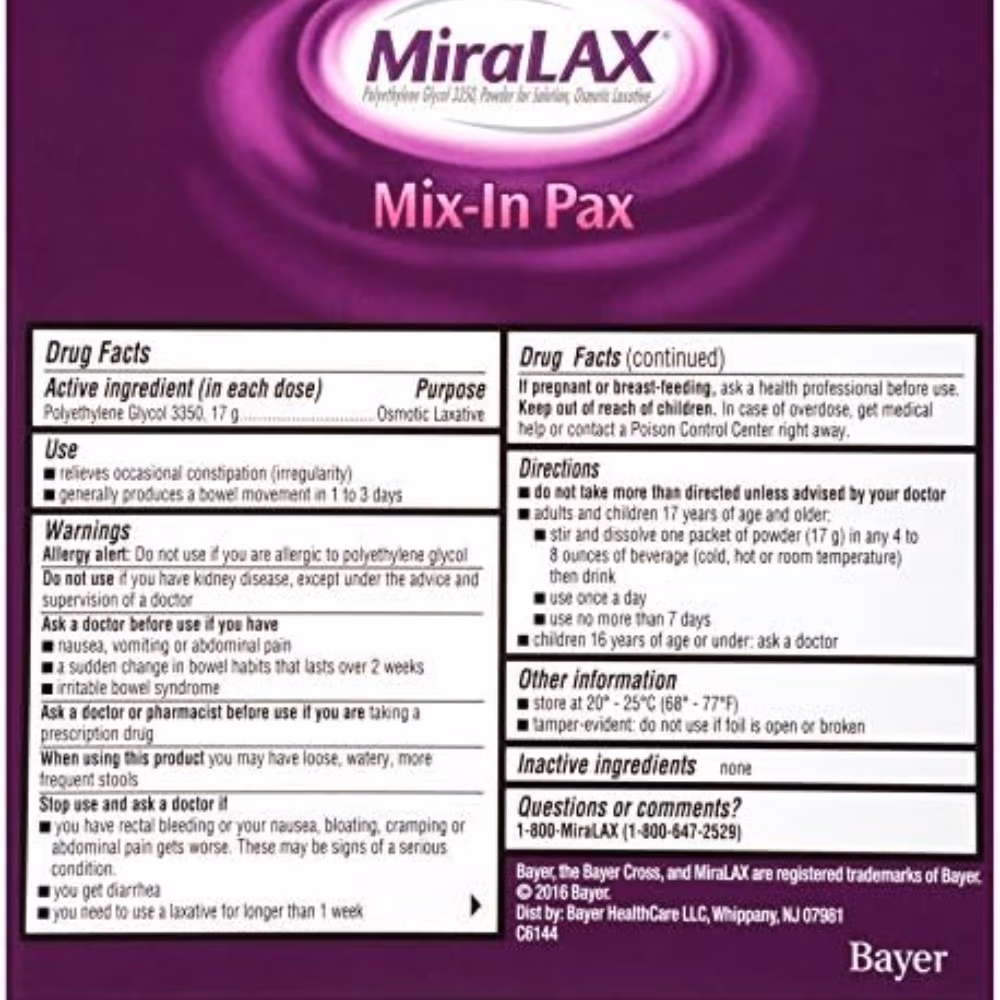 MiraLAX Mix-In Pax Laxative Powder Packets 10s 2