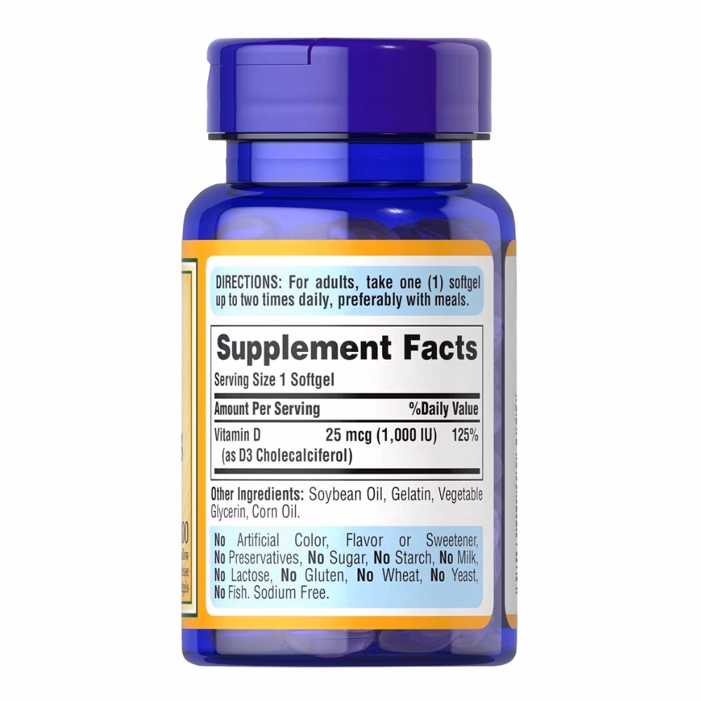 Puritan's Pride Vitamin D3 1000IU 100 Softgels 3