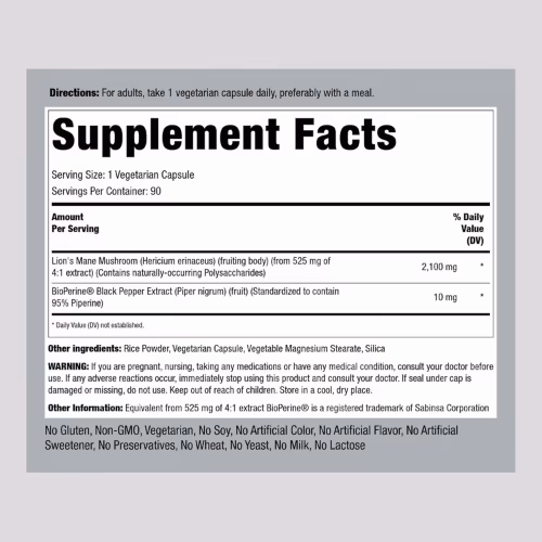 Piping Rock Lions Mane 2100mg 90 Capsules 2