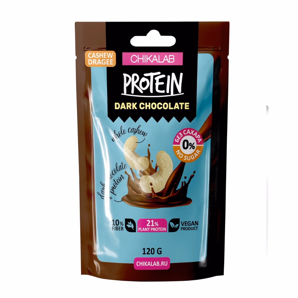 Chikalab Protein Dark Choco Cashew Dragee 120g – High-Protein Dark Chocolate Coated Cashew Snack
