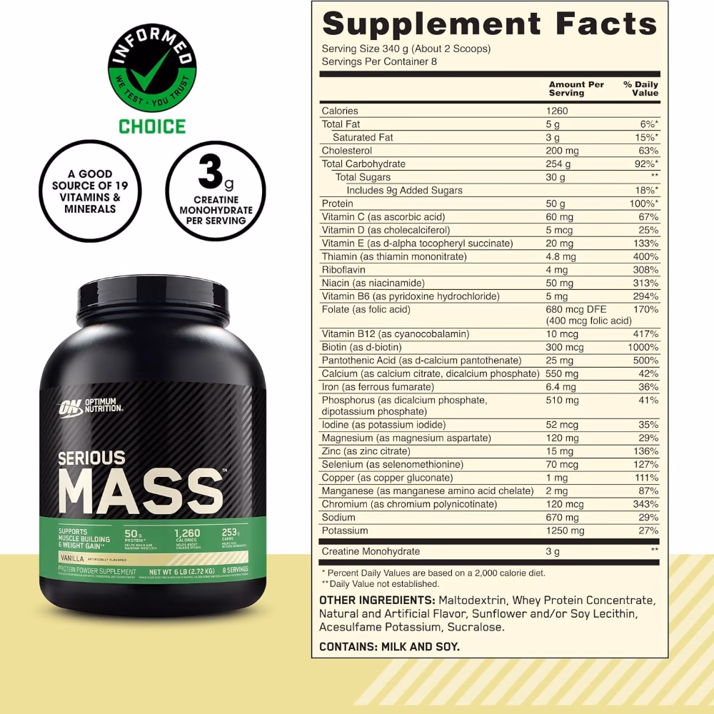 Optimum Nutrition Serious Mass Vanilla 6LB 3