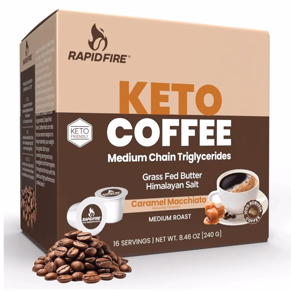 Rapid Fire Keto Coffee Instant Coffee Mix, Caramel Macchiato Flavor - 16 Servings