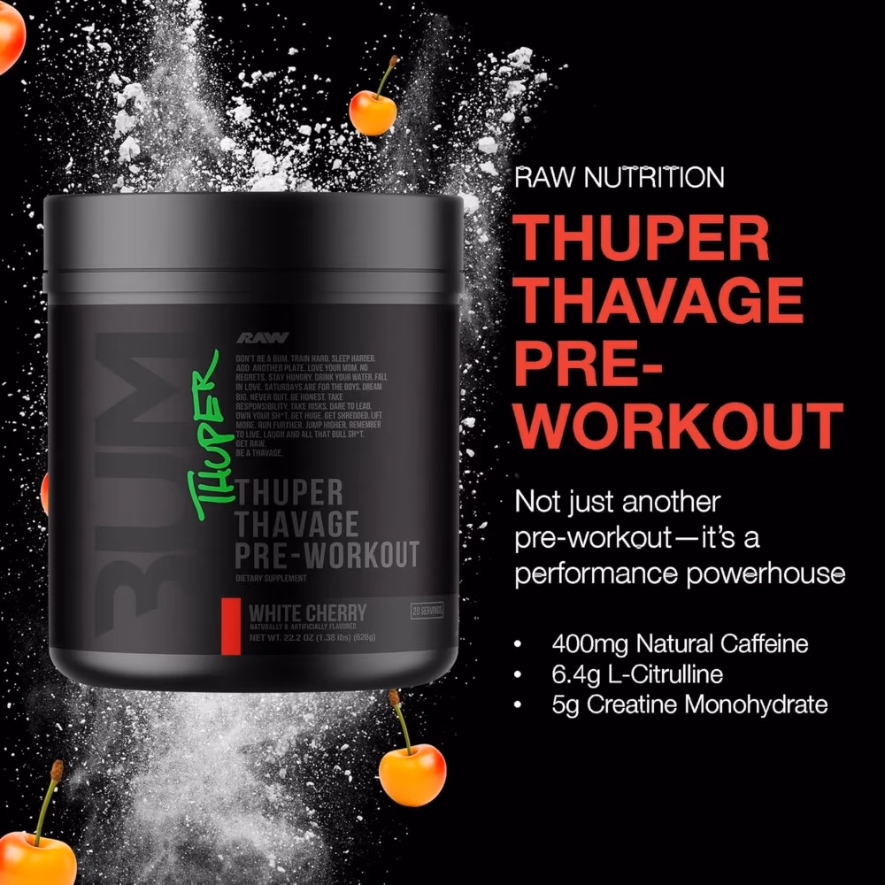 Raw Bum Thuper Thavage Pre Workout White Cherry 628g 3