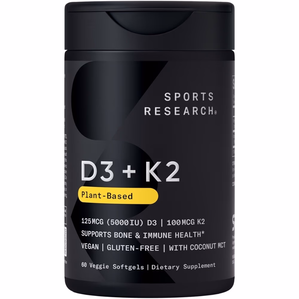 Sports Research D3 + K2 Plant-Based 60 Softgels 1