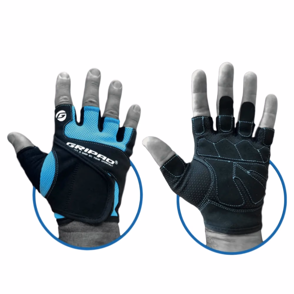 Gripad Half Finger Lifting Gloves - Black Blue - Large