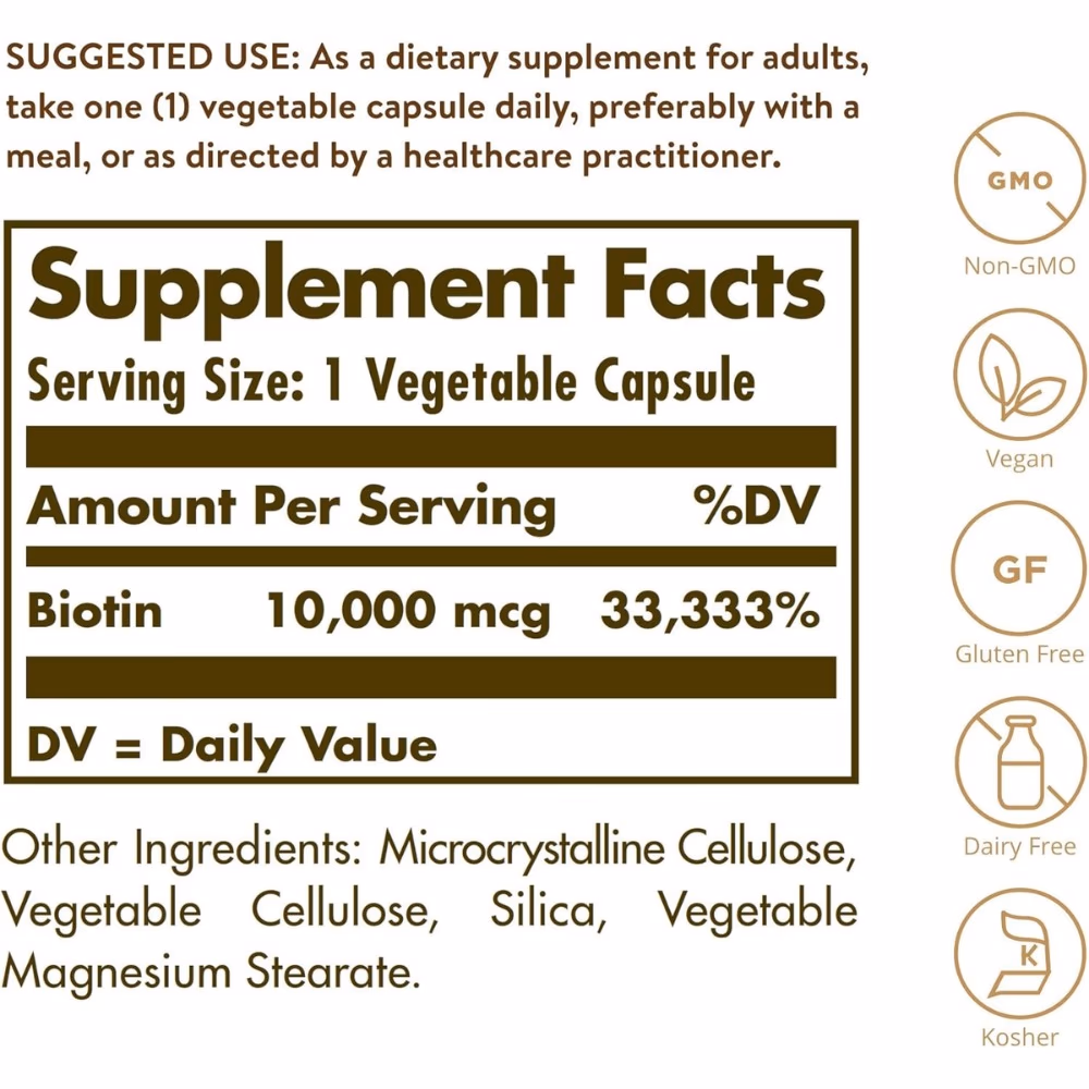 Solgar Biotin 10,000mcg 120 Veg Caps 2
