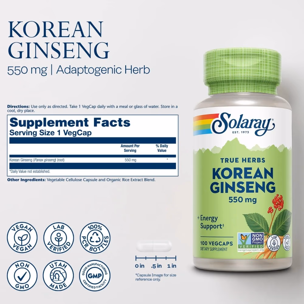 Solaray Korean Gingseng 550mg Veg 100 Capsules 4