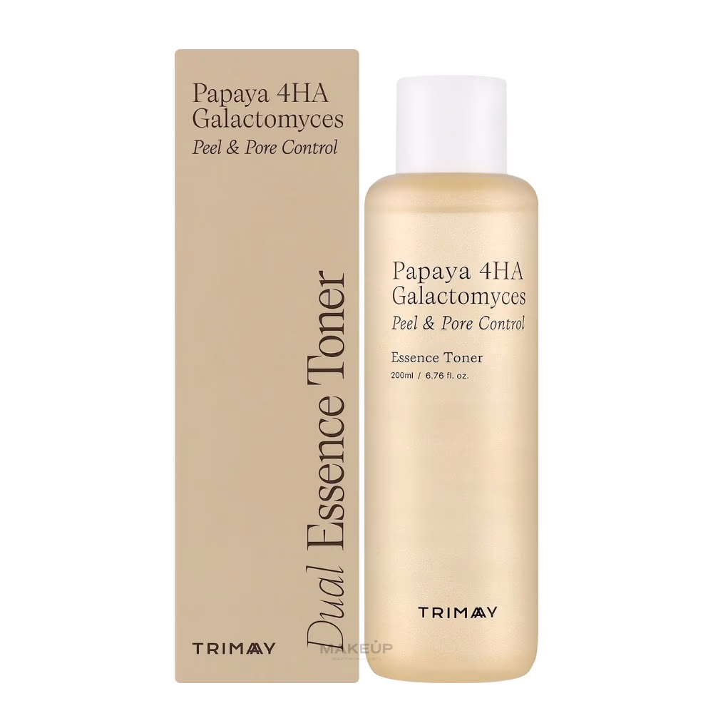 Trimay Dual Essence Toner Papaya 4HA 200ml – Exfoliating, Brightening Toner-Essence With Papaya Enzymes and 4 Types of Hyaluronic Acid To Smooth, Hydrate, and Revitalize Skin.
