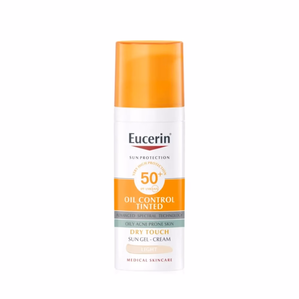 Eucerin Oil Control Tinted Dry Touch Face Cream SPF 50+ 50ml | Mattifying Sunscreen for Oily & Acne-Prone Skin | High UVA/UVB Protection