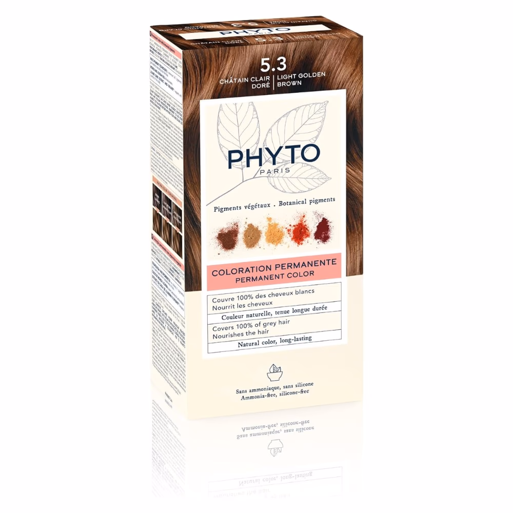 Phyto Color Permanent Hair Color 5.3 Light Golden Brown Kit | Nourishing Ammonia-Free Formula with Botanical Extracts | Radiant, Long-Lasting Color