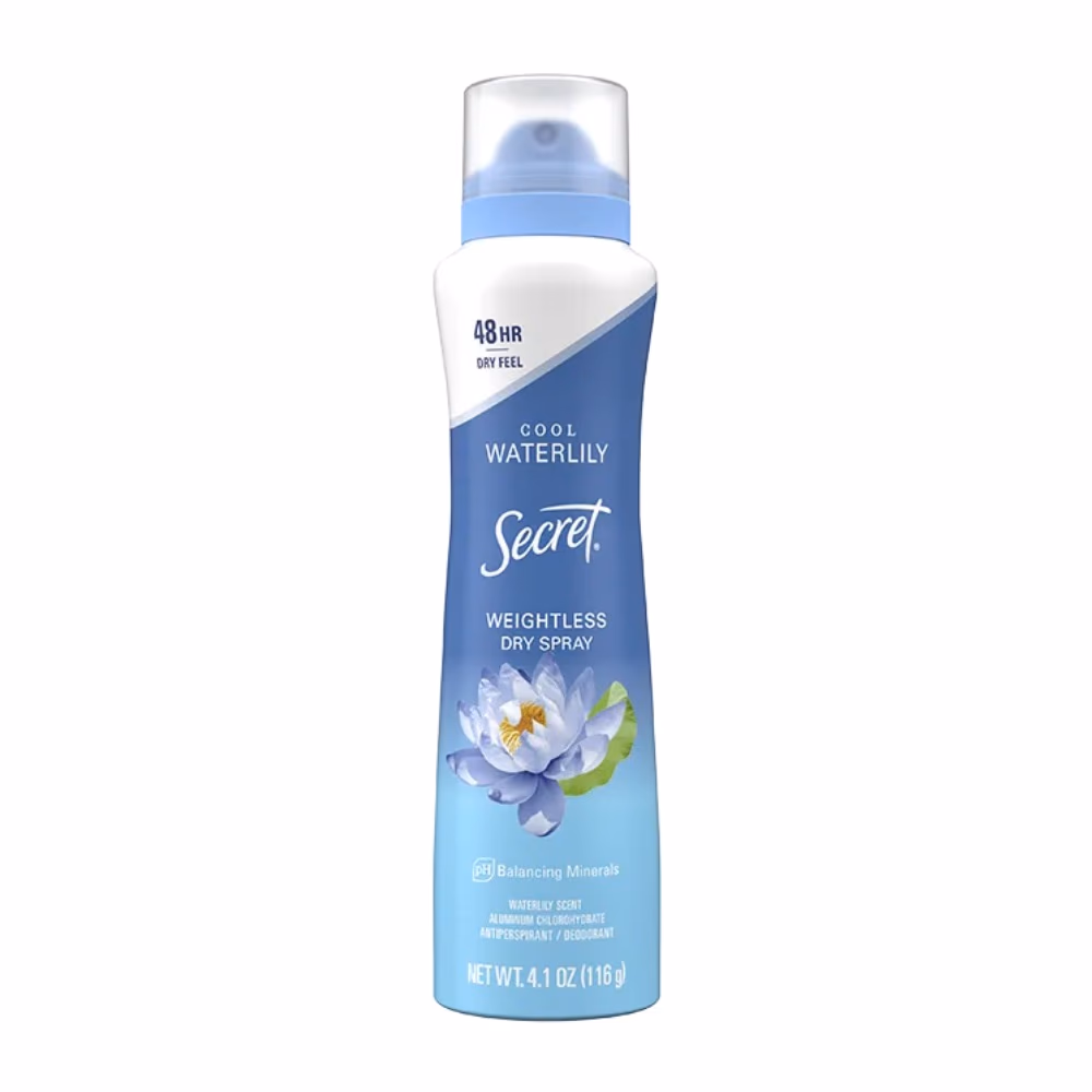 Secret Weightless Dry Spray Waterlily 116g – Refreshing Body Mist 1