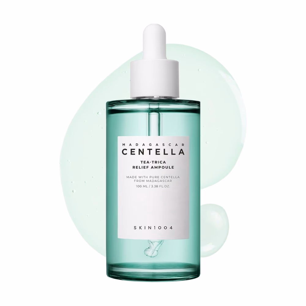 SKIN1004 Centella Tea-Trica Relief Ampoule – 100ml Clarifying ampoule with Centella and Tea Tree to calm irritation, control oil, and reduce blemishes. 1