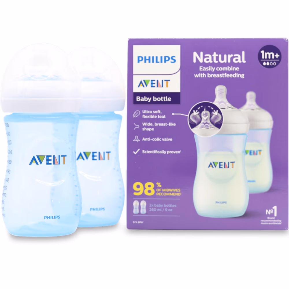 Philips Avent Natural Feeding Bottle 1m+ 260ml SCF 035,27 - Blue Color - Pack of 2 3