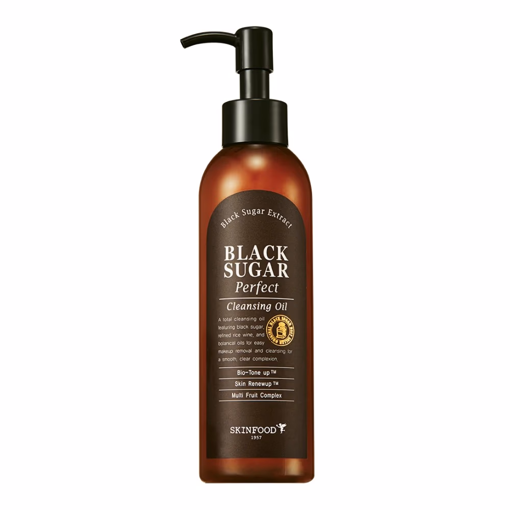 Skinfood Black Sugar Perfect Cleansing Oil 200ml – Black Sugar Extract, Rice Wine & Multi Fruit Complex | Makeup Removal & Deep Cleansing