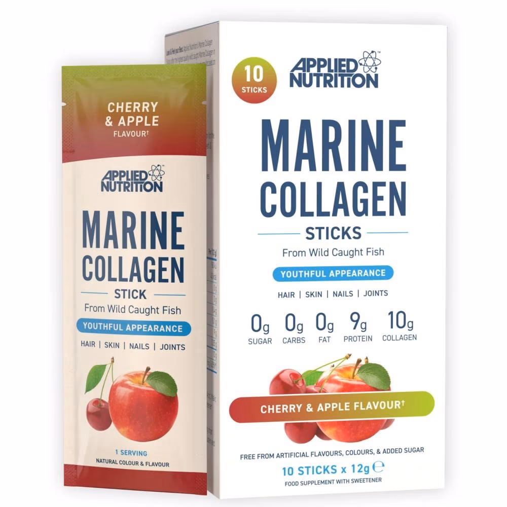Applied Nutrition Marine Collagen 10 Sticks x 12g – Cherry & Apple | 10g Collagen from Wild Caught Fish | Hair, Skin, Nails & Joints