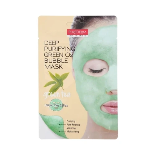 Purederm Deep Purifying Green O2 Bubble Mask Green Tea 25gm 1
