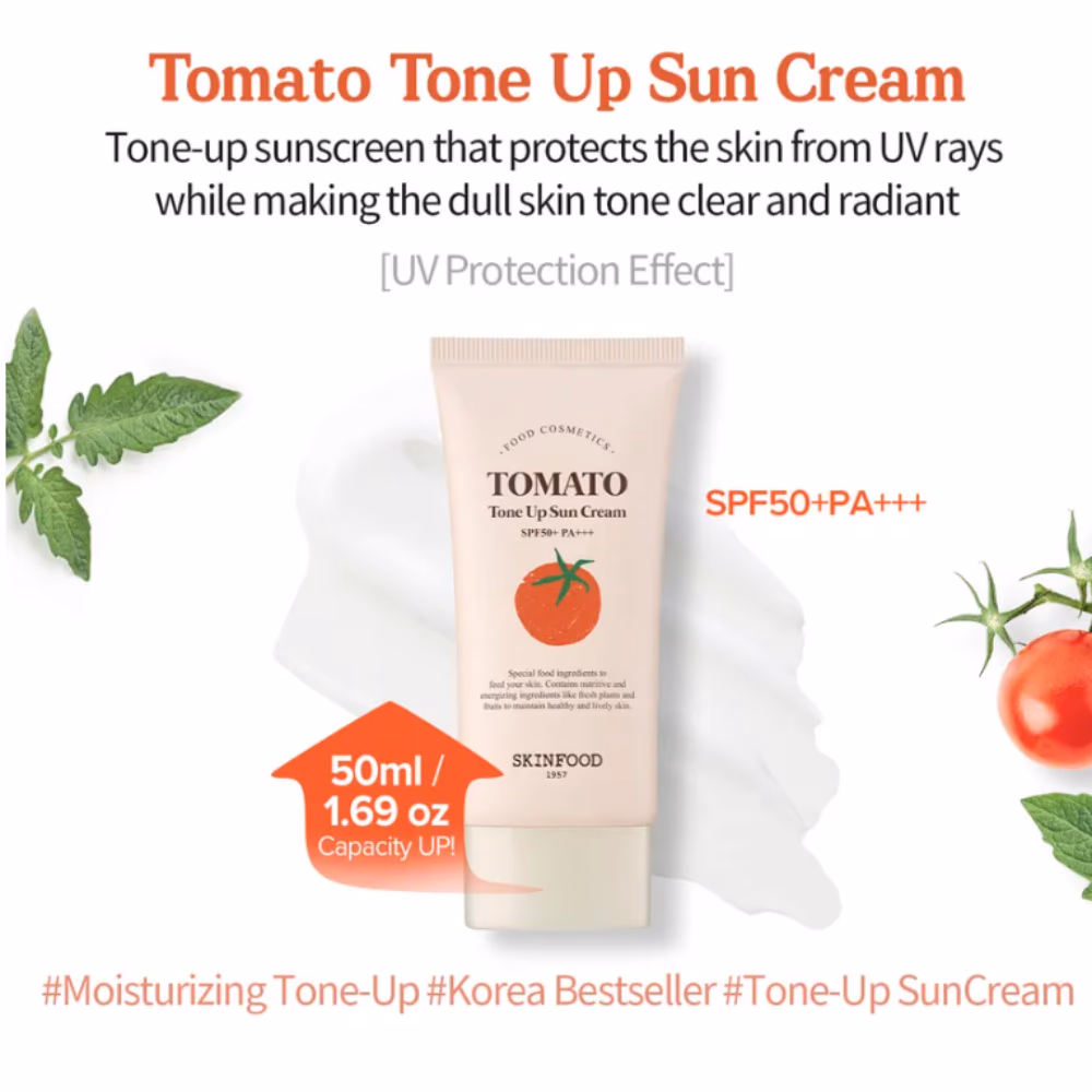 Skinfood Tomato Tone Up Sun Cream 50ml – SPF50+ PA+++ | Lycopene & Tomato Extract | Brightening Tone Up Sunscreen 4