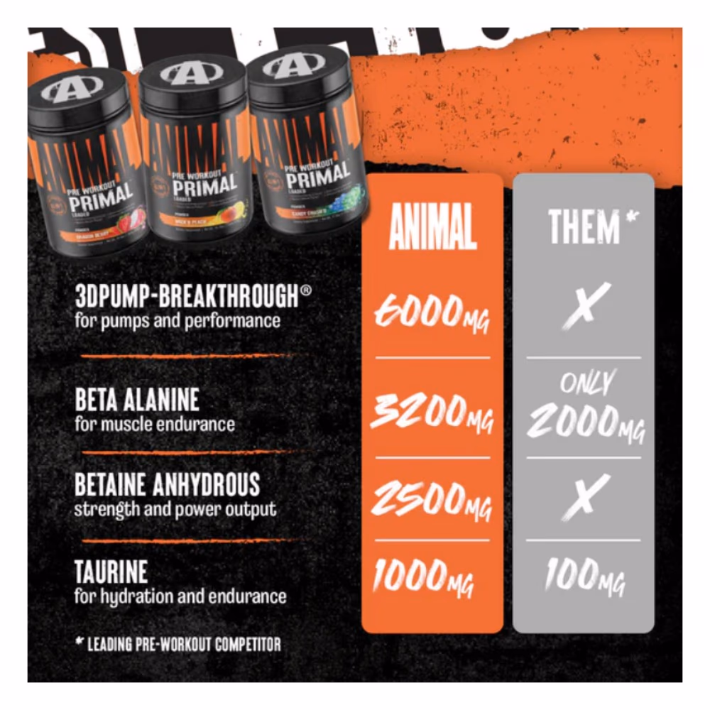 Animal Primal Pre-Workout Loaded – High-Performance Energy, Focus, and Muscle Pump Formula – Fruit Punch, 510g 2