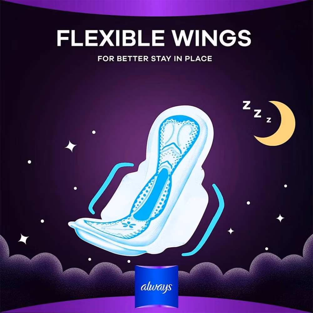 Always Clean & Dry Maxi Thick Night Sanitary Pads with Wings 8s 2