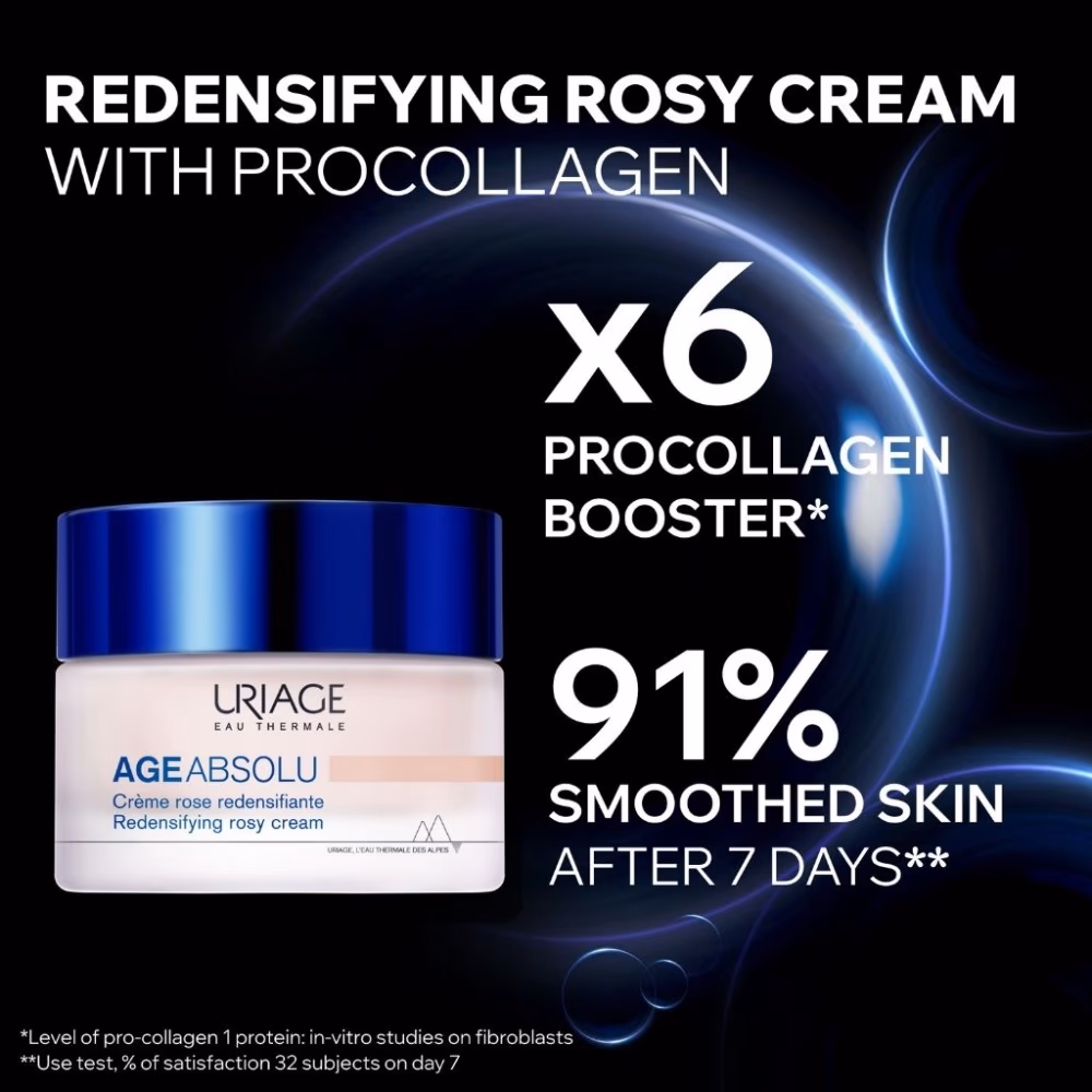 Uriage Age Absolu Redensifying Rosy Cream Anti Aging Face Cream with Retinol, Procollagen Peptides, Hyaluronic Acid and Rose Glow Complex for Mature Skin 50ml 5