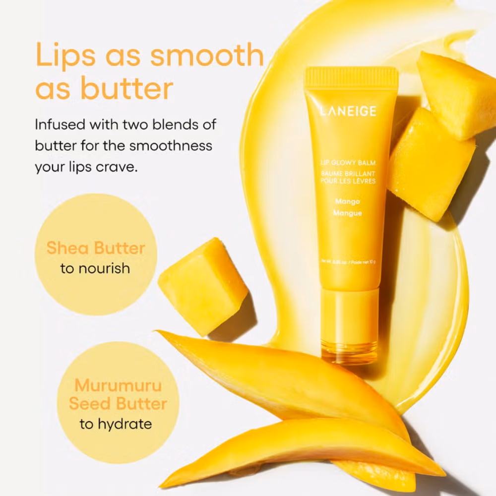 Laneige Lip Glowy Balm Mango Hydrating Lip Balm with Shea Butter, Murumuru Seed Butter and Berry Fruit Complex 10g 4