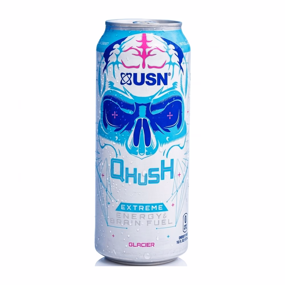 USN QHush Extreme Energy and Brain Fuel 473ml – Glacier | 300mg Caffeine, Nootropic Formula | Zero Sugar, Zero Calories