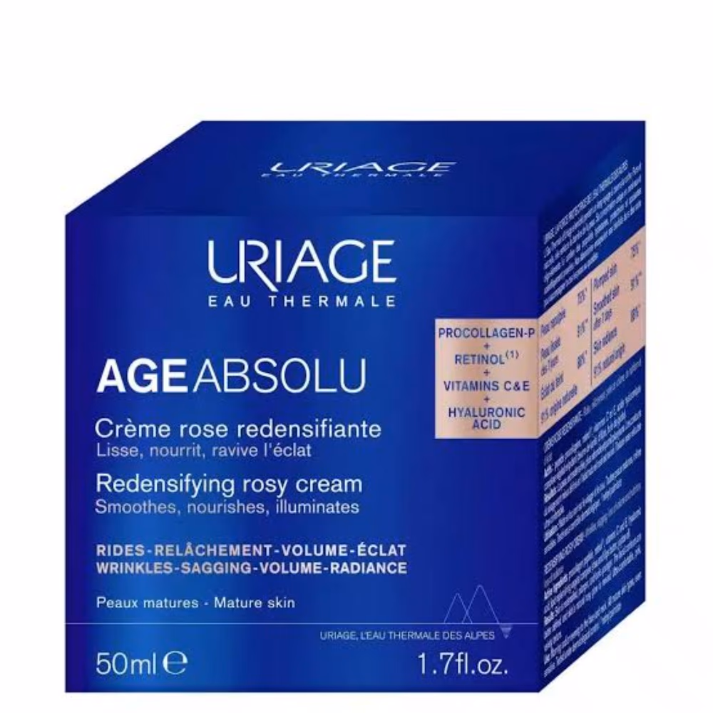 Uriage Age Absolu Redensifying Rosy Cream Anti Aging Face Cream with Retinol, Procollagen Peptides, Hyaluronic Acid and Rose Glow Complex for Mature Skin 50ml 2