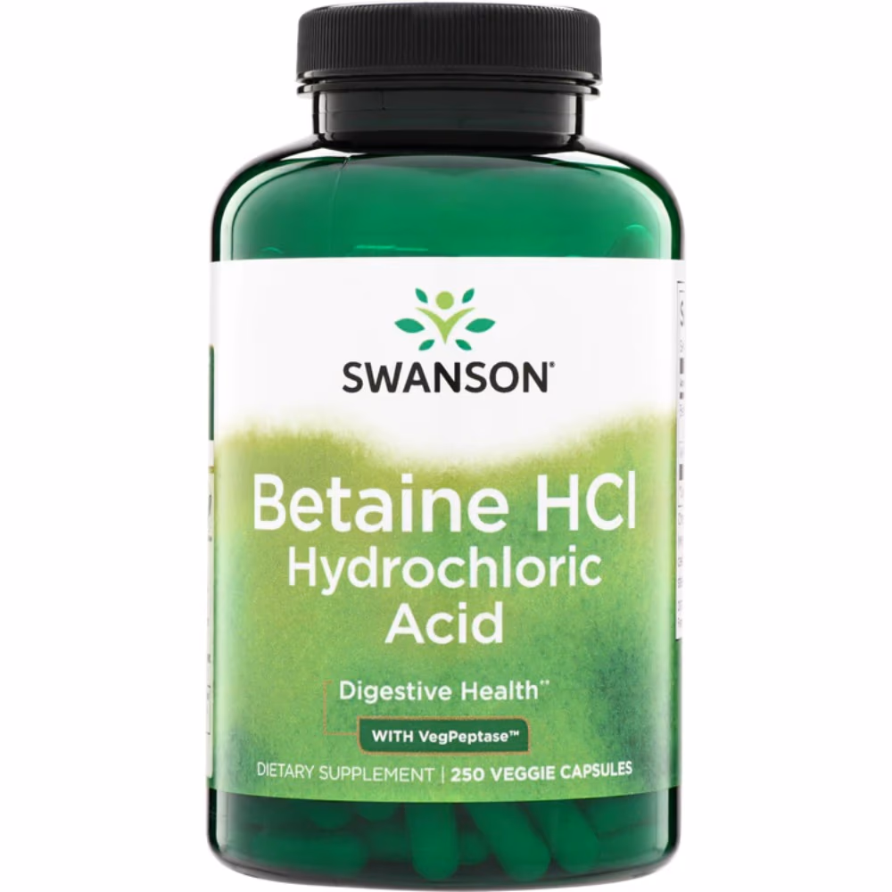 Swanson Betaine HCl with VegPeptase – Digestive Health Support Supplement, 250 Veggie Capsules