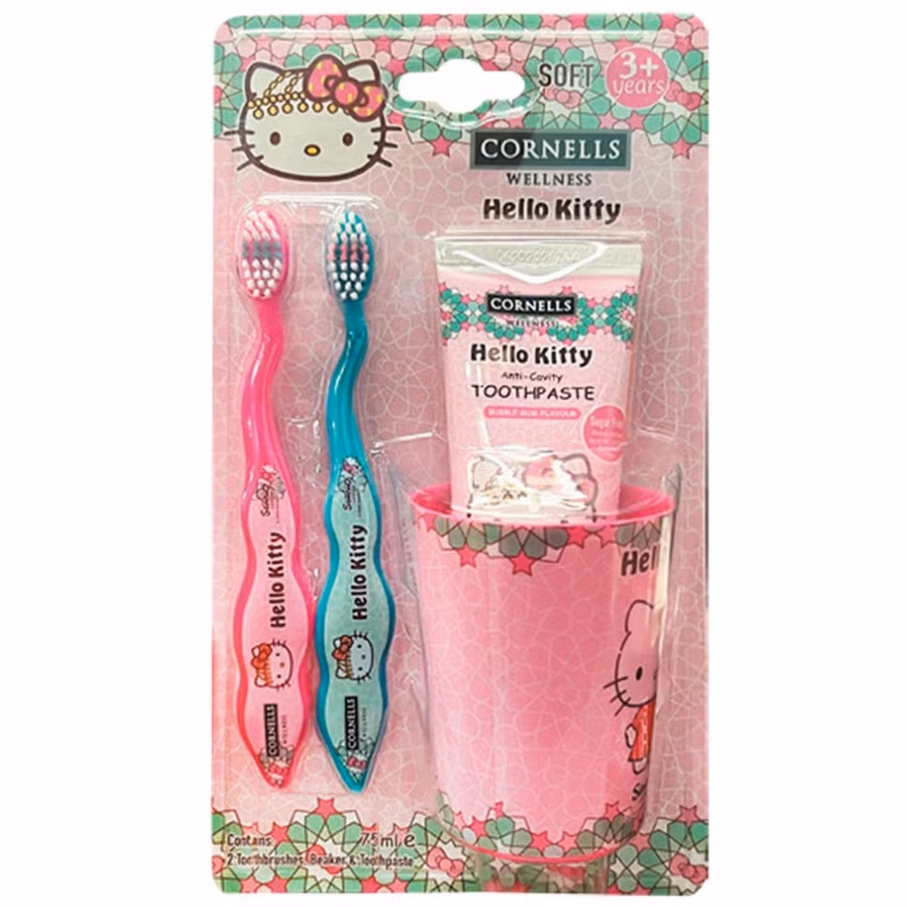 Cornells Hello Kitty 2 Toothbrush Beaker & Toothpaste Set