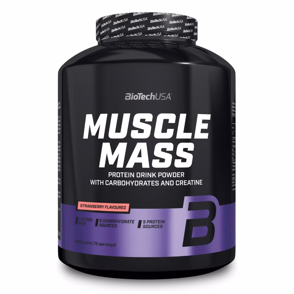 BioTechUSA Muscle Mass Strawberry 4000g: High-Calorie Gainer for Muscle Growth & Strength Support 2
