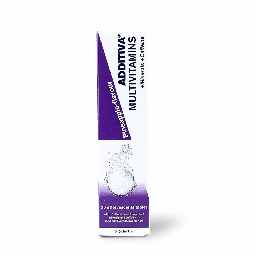 Additiva Multivitamin + Mineral + Caffeine Pineapple Flavor Effervescent Tablets 20 Sachets