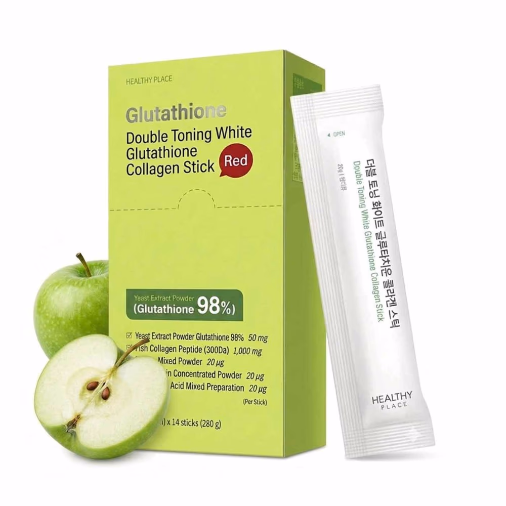 Healthy Place Double Toning White Glutathione Collagen Jelly 14 Sticks - Green Apple Flavor
