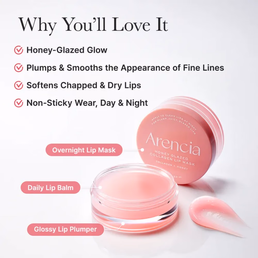 Arencia Honey Glazed Collagen Lip Mask Overnight Hydrating Lip Treatment for Plump Lips 15g 3