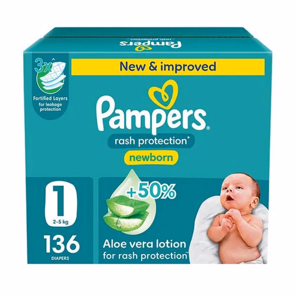 Pampers 1 Rash Protection Newborn Aloe 136 pieces