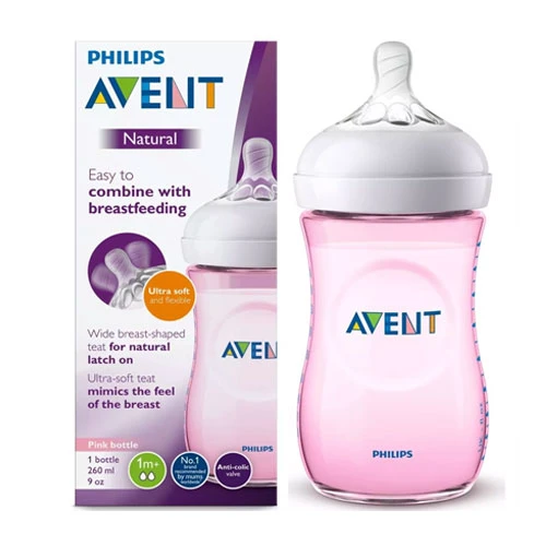 Philips Avent Natural Feeding Bottle 1m+ 260ml SCF 034,17 - Pink Color