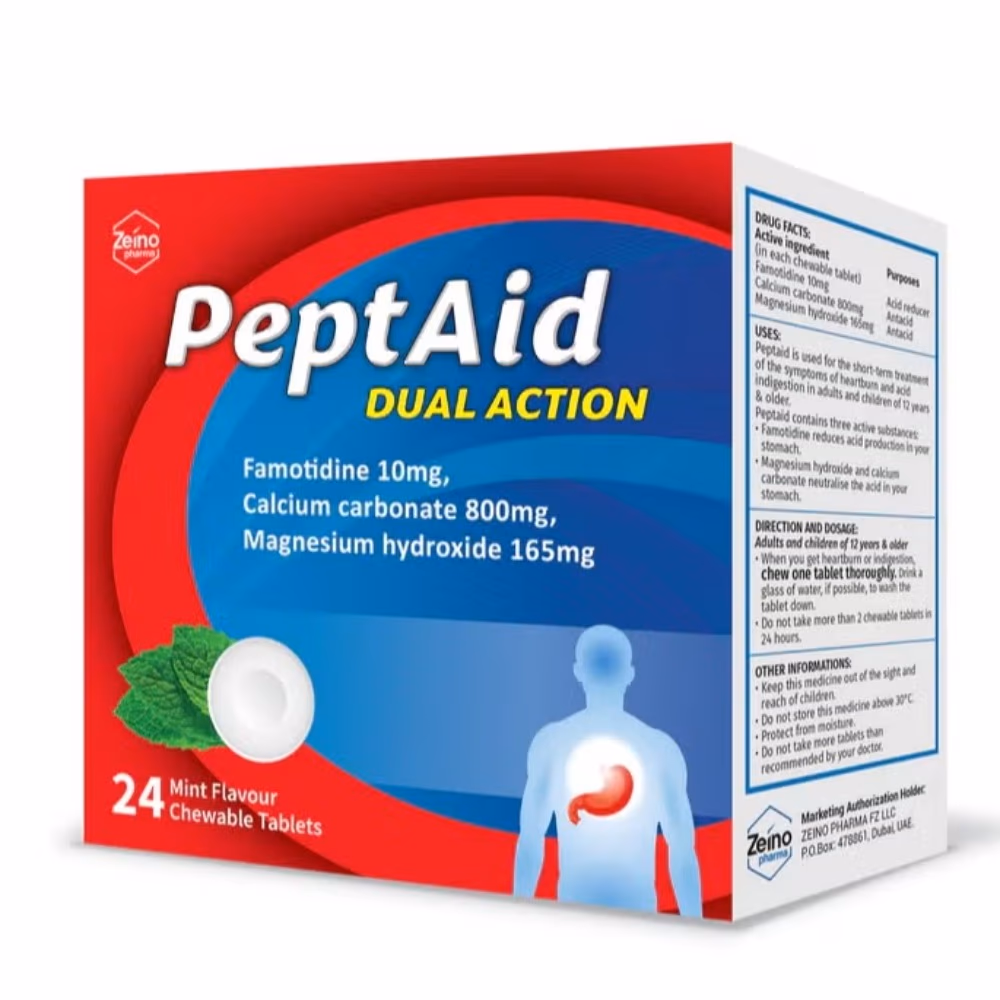 Peptaid Dual Action Mint - 24 Chewable Tablets