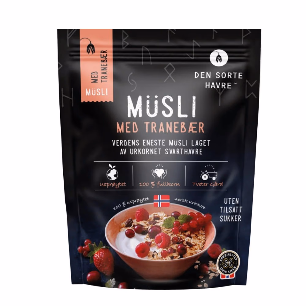 Den Sorte Havre Musli with Cranberry 400gm – World's Only Black Oat Muesli | No Added Sugar | 100% Wholegrain Norwegian Ancient Grain 1